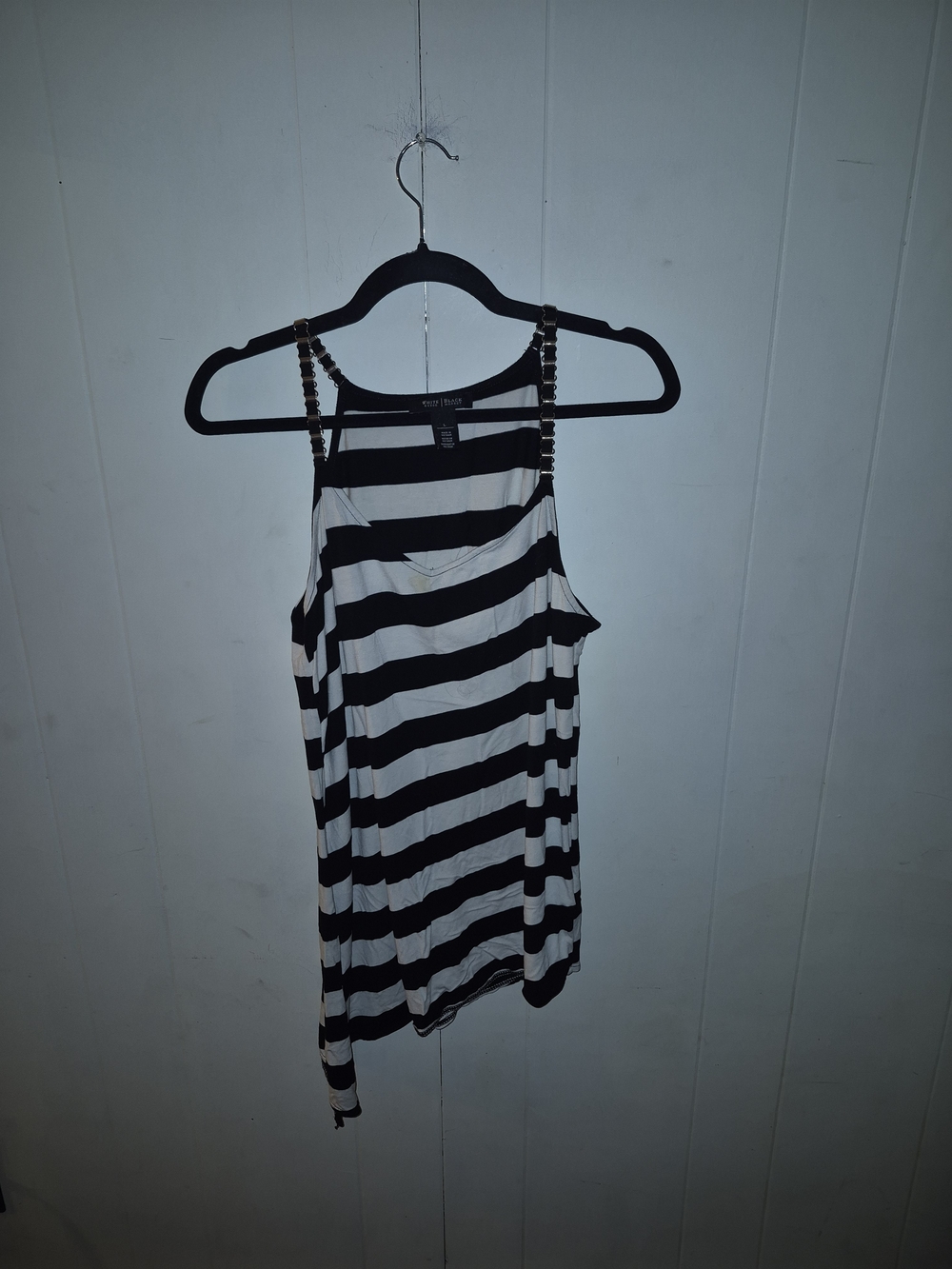 White House Black Market Black & White Striped Tank with Studded Straps